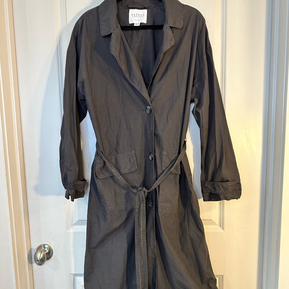 Velvet By Graham & Spencer Charcoal Grey Utility Belted Button Dress/Jacket, M